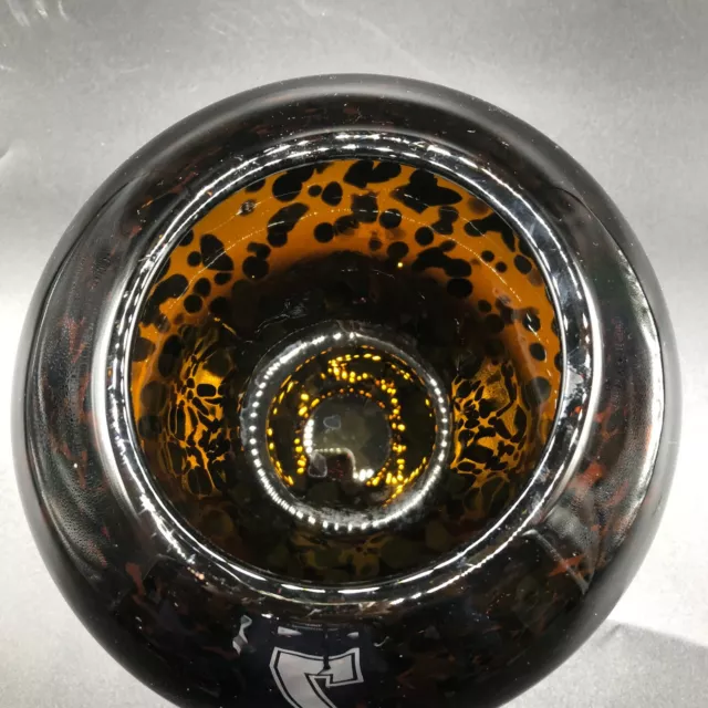 Hand Blown Art Glass Bowl Vase Round Pontil Mark Leopard Cheetah Pattern Brown