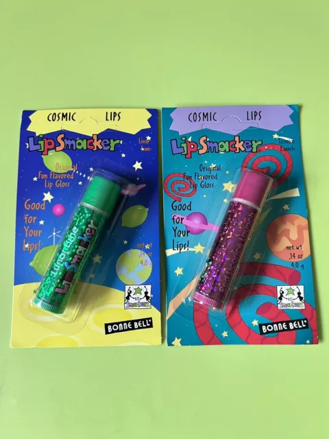 2 HTF Bonne Bell Lip Smacker Cosmic Lips Gloss Balm ~ Lunar Lime Licorice Launch