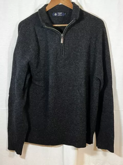 J Crew 100% Lambs Wool 1/4 Zip Sweater Gray Mens XL