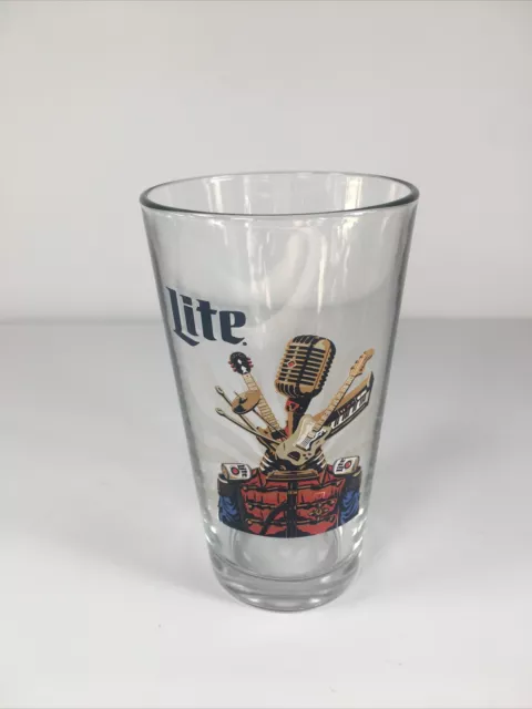 Collectible HTF Miller Lite Beer Pint Glass - Rock & Roll Guitar Microphone ART
