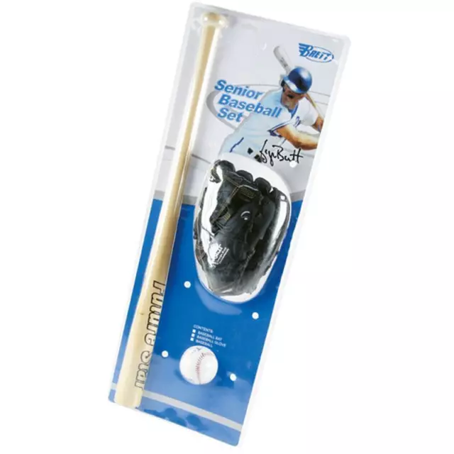 Baseball Starter Set Senior: Ball, Fang-Handschuh und Holzschläger 76cm. Teeball