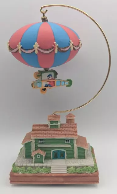 Vintage Ceramic Building House With Hot Air Balloon Musical Box Spinning