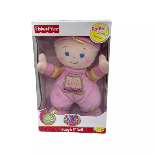 Fisher Price 2008 Brilliant Basics Babys 1st Soft Huggable Plush Rattle Doll NEW