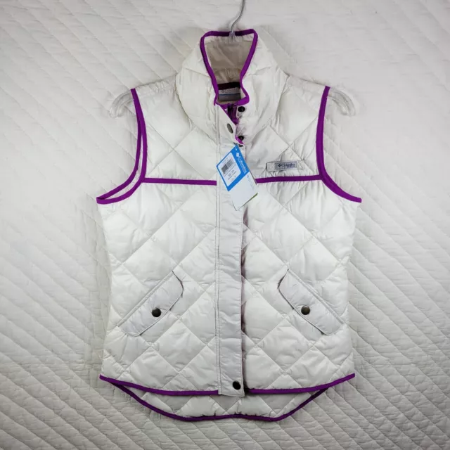 NEW Columbia PFG Harborside Diamond Quilted Vest Women’s Sz XS White Purple NWT