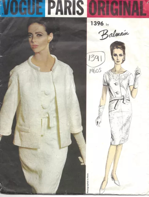 1960s Vintage Vogue Couture Motif B34 Deux Pièces Robe & Veste (1391R) Balmain