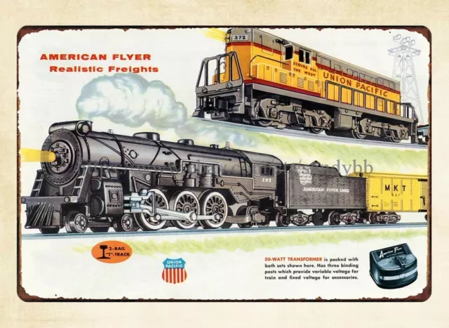 old metal tins American Flyer Trains 1955 A.C. Gilbert Toy metal tin sign