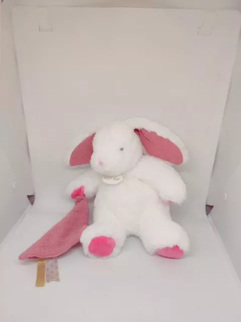 Peluche Doudou Lapin Blanc Babynat Baby Nat' Pantin Avec Doudou Rose Litchi 22cm