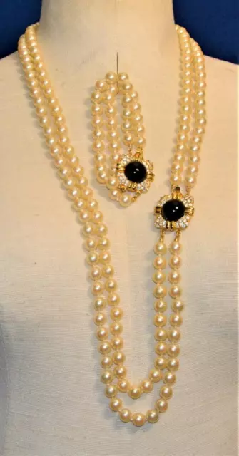 Vintage Signé Joan Rivers Faux Perles Transparent Faux-Diamants Set 28 " Collier