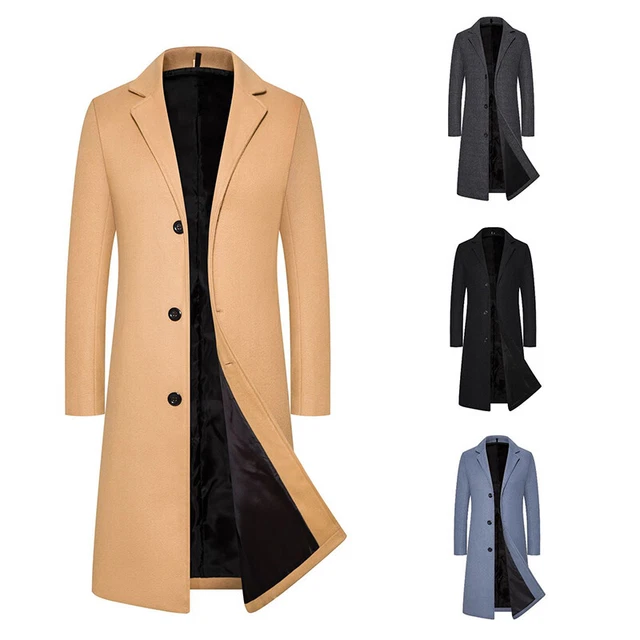Men Winter Warm Formal Trench Coat Long Jacket Smart Work Tops Outwear Overcoat