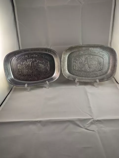 Vintage WILTON Armetale Give Us This Day Our Daily Bread Metal Plates Set Of Two