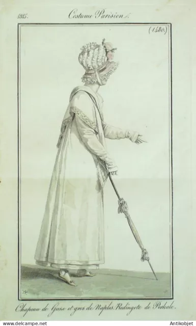 Gravure de mode Costume Parisien 1815 n°1480 Redingote de perkale