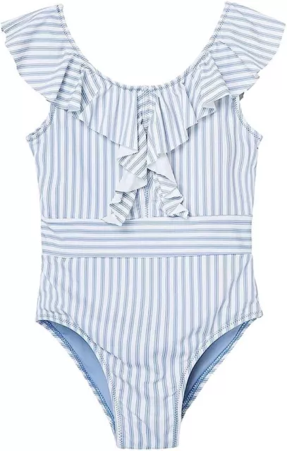 Habitual Kids Girl's Yarn-Dye Ruffle One-Piece Blue Stripe (Big Kids) Size 14