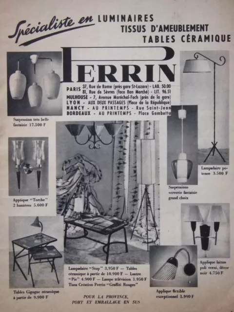 Publicité De Presse 1960 Perrin Spécialiste En Luminaires - Advertising