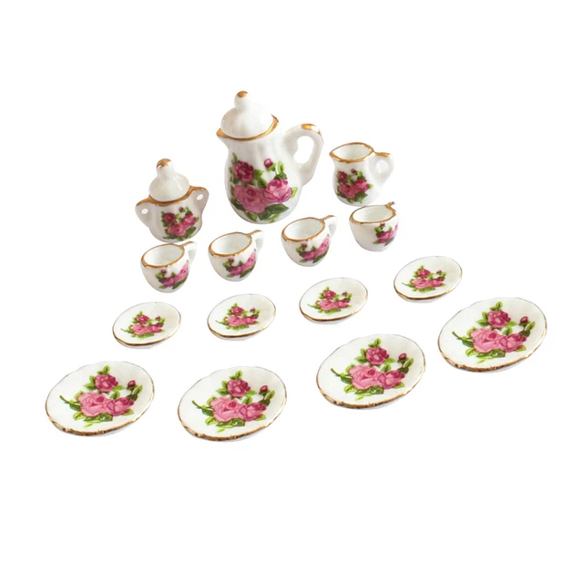 MagiDeal 15pcs 1/12 Puppenhaus Miniatur Geschirr Porzellan Teeservice Modell