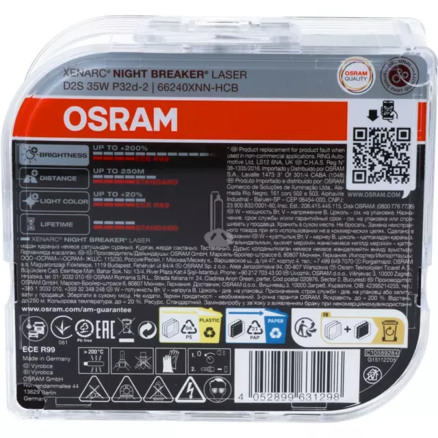 OSRAM D2S 66240XNL NIGHT BREAKER LASER Xenarc +200% Scheinwerfer Xenon Lampe DD 3