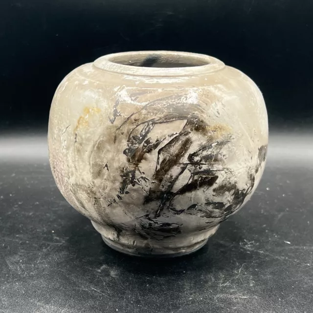Vintage Raku Art Pottery Vase Brutalist Style Signed