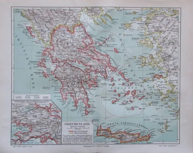 1897 Griechenland - alte Landkarte Karte old map