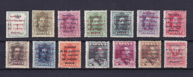 ESPAÑA 1929  Sociedad de naciones Edifil  455/468 Con fijasellos MH Cat 150 €