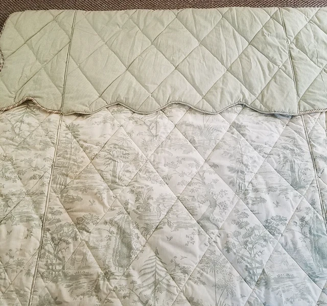 Vintage French Country Toile Fabric Quilters Twin Bedspread Bed Cover Quilted