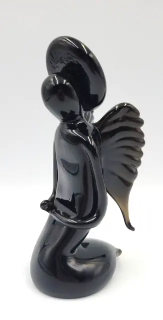 Arte Murano ICET Black Glass Kneeling Praying Angel Figurine 6.25"