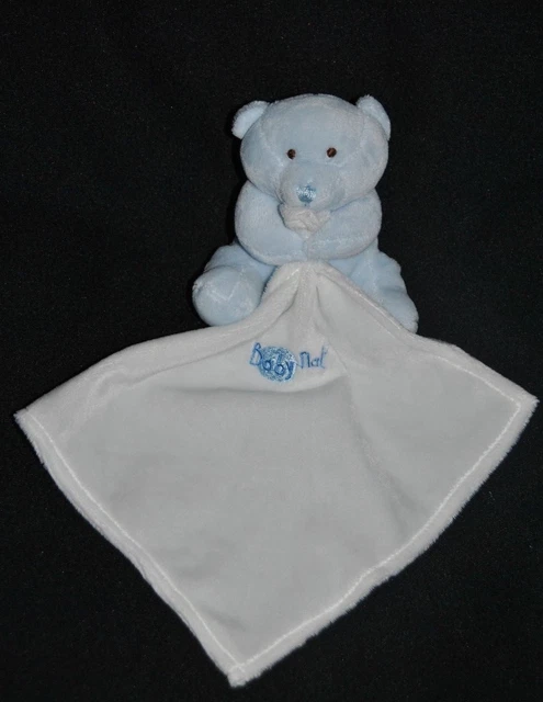 Peluche Doudou Ours BABY'NAT BABYNAT' Bleu Mouchoir Blanc Brodé 12 Cm Etat NEUF