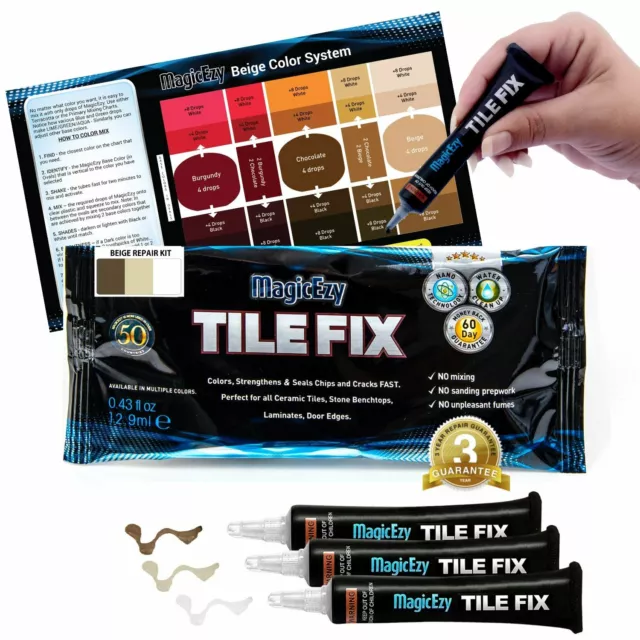 Tile Fix: (Beige Kit) Fix & Color Porcelain Tile Cracks & Chips Fast - MagicEzy