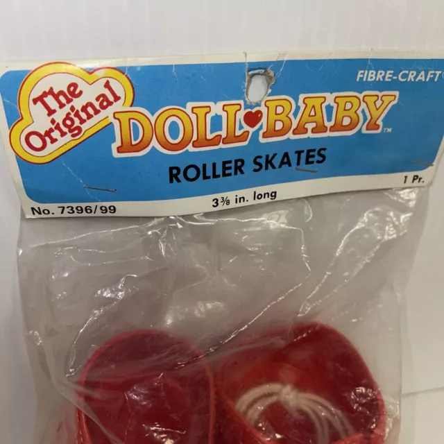 Vntg. Red Fibre Craft Original Doll Baby 3 3/8" Red Roller Skates New In Package 2