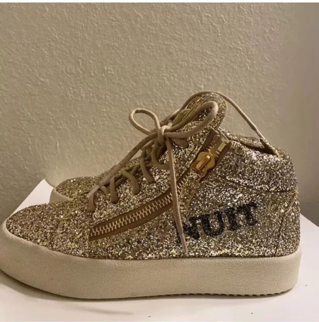 Womens Giuseppe Zanotti Gold Glitter High Top Sneaker SIZE 7