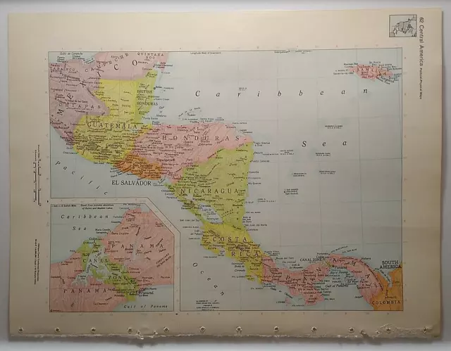 Vintage CENTRAL AMERICA Atlas Map Print 1964 Encyclopedia Britannica World Atlas