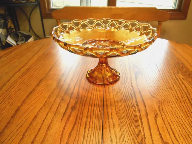 ELEGANTE 13" Pedestal Comport/compote Lancaster Colony honey amber lattice bowl