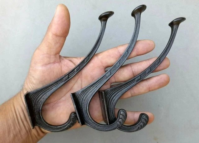 Vintage 3 Coat - Hat Hook Hanger Rack Cast Iron Original 7 inch. aprox
