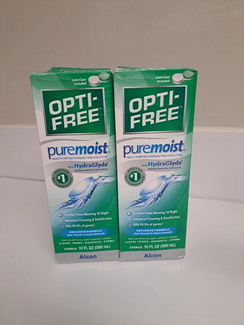 2 Solución de lentes de contacto Puremoist sin óptica con hidraglido 10 Fl Oz Ea. Sin abrir