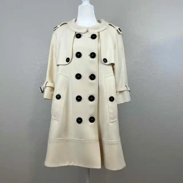 Burberry London Wool Cashmere Double Breasted 3/4 Sleeve Trench Peacoat Sz 6