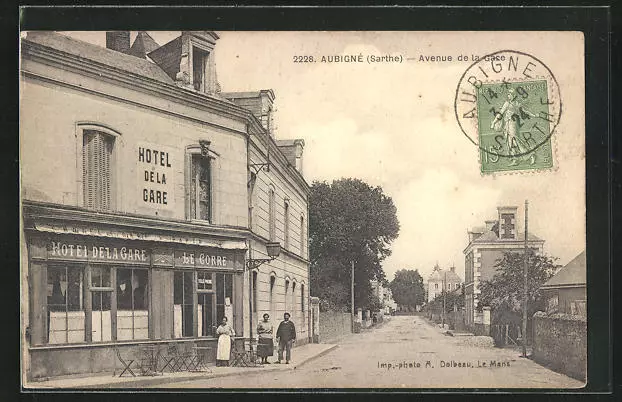 CPA Aubigné, Hotel de la Gare, Avenue de la Gare 1924