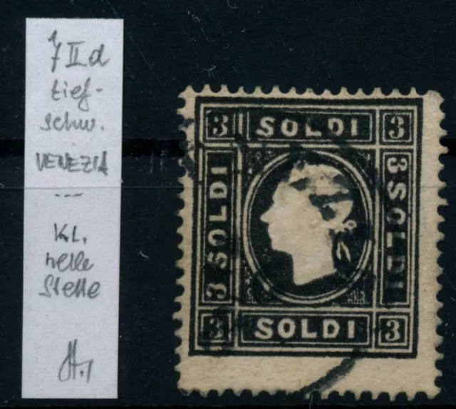 LOMBARDEI-VENETIEN 1858 3sld. tiefschwarz, Type II. extrem verzähnt VENEZIA. Sig