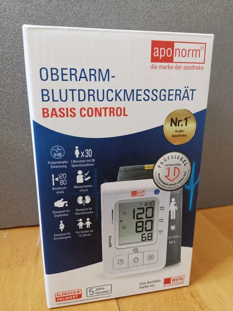 BLUTDRUCKMESSGERÄT, OBERARM, BASIS Control, wepa aponorm, mit Garantie ...