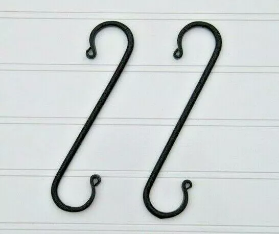 Large S hooks - Amish forged black wrought iron - strong sturdy metal - set of 2