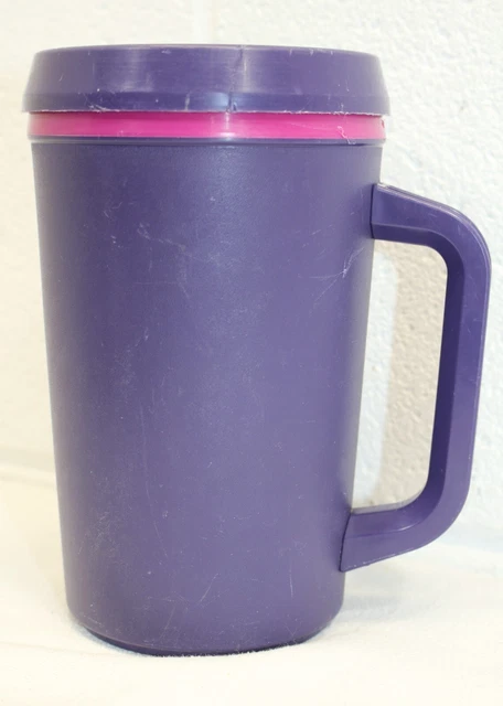 Vintage Aladdin 20 oz Insulated Plastic Travel Coffee Mug Cup Purple/Pink EUC!