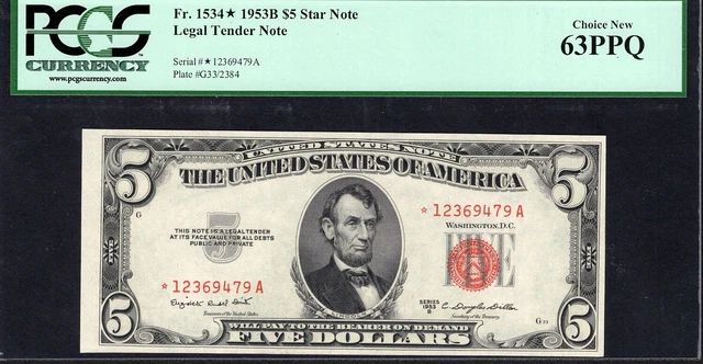 1953B $5 PCGS 63 PPQ - Fr.# 1534* STAR NOTE
