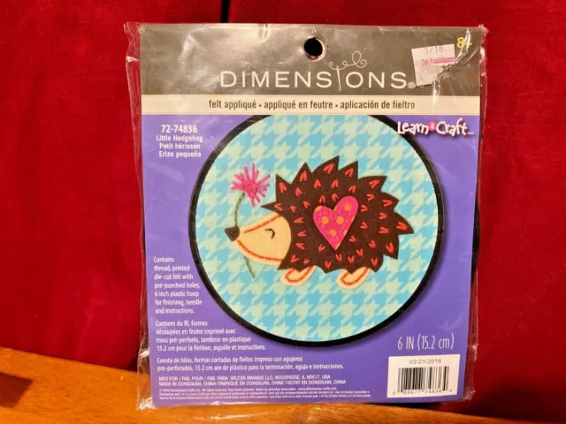Kit de apliques de fieltro Dimensions Learn A Craft 6" redondo lindo erizo 72-74836 corazón