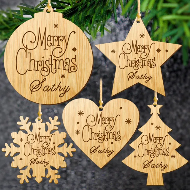 Personalised Wooden Christmas Bauble Xmas Tree Decoration Custom Ornament Gift