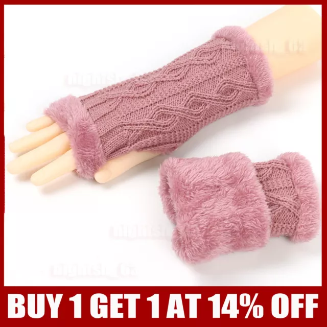 WOMEN WRIST ARM Knitted Mitten Long Winter Hand Warmer Fingerless Ladies  Gloves £3.47 - PicClick UK