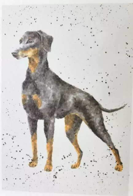 Doberman Puppy Print of Watercolor by Hannah Dale Matted 8 x 10 Inch