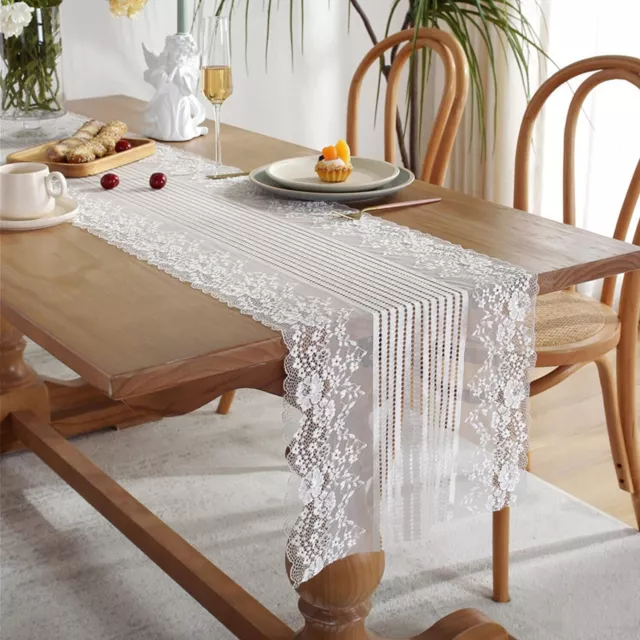 White Vintage Embroidered Lace Table Runner Doily Dresser Scarf Wedding Decor