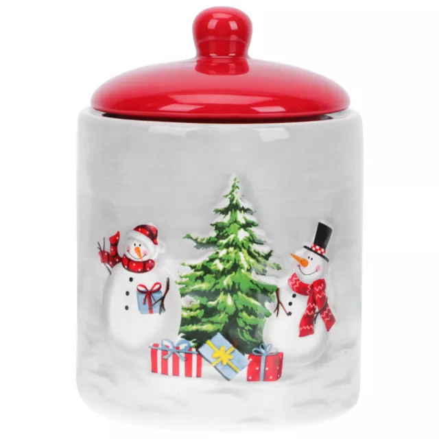 Snowman Ceramic Cookie Jar with Airtight Lid - Christmas Kitchen Storage