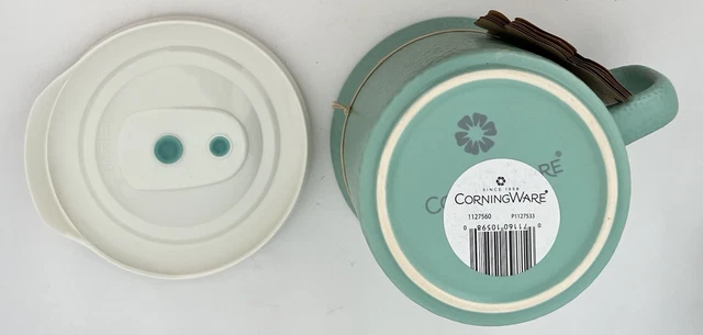 NEW CorningWare 20 oz Soup / Meal Mug w/ Lid • Pebbled Finish • Turquoise Green 2