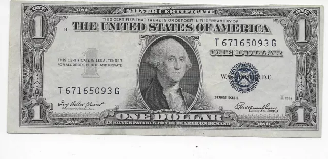 1935 E  $1 Silver Certificate Note  ERROR NOTE  Margin Error Silver Certificate