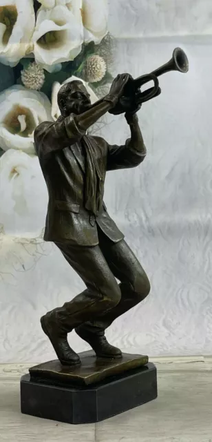 Bronze Statue Sculpture Musician Player Trumpet Jazz Man 12" Tall Artwork Deal
