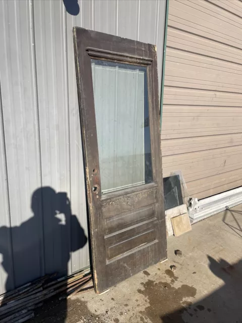 AN675 antique Carved and Beveled Glass door 31 7/8 x 79.25 X 1 3/8”