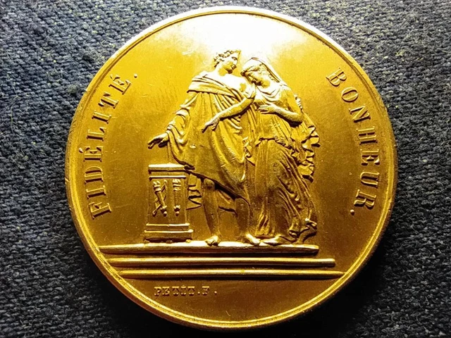 French Marriage Medal Loyalty and Happiness 33mm 16.31g gold plated silver